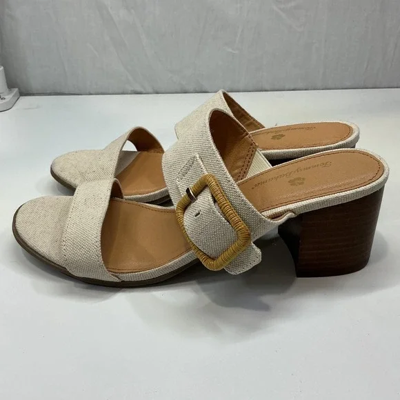 Tommy Bahama Trista Oatmeal Textile‎ Upper Block 2.5" Heel Sandals Womens 8M - Picture 2 of 7